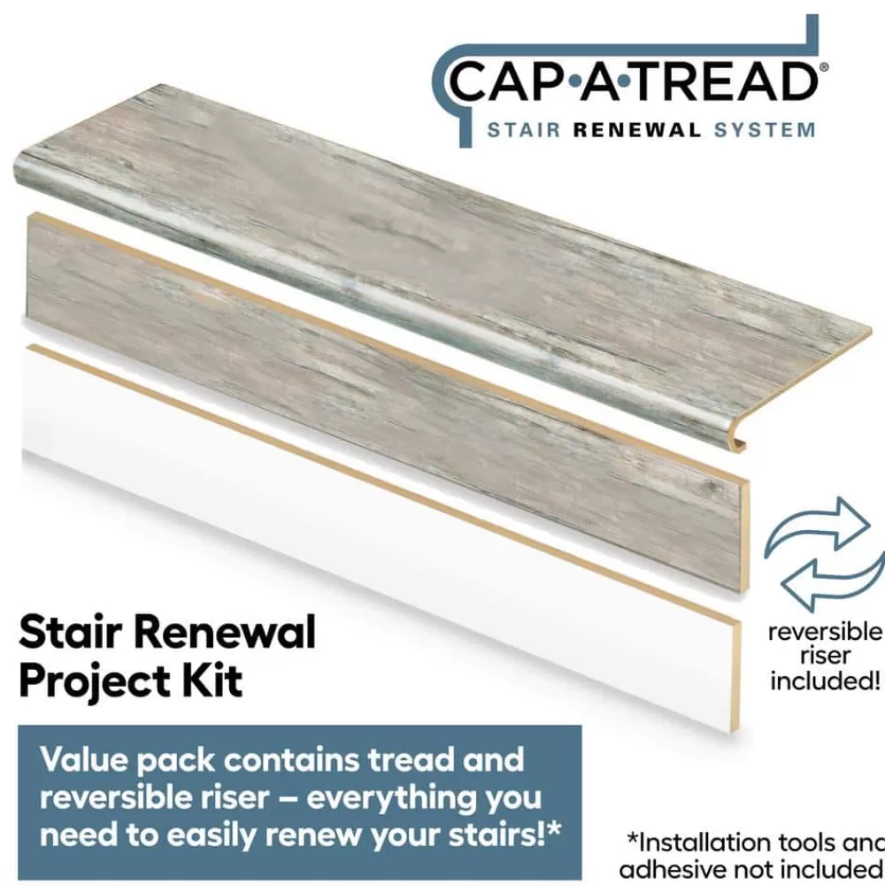 Athabasca Glacier/Pelican Gray 1-11/16 In. T X 12-1/8 In. W X 47 In. L Stair Tread And Reversible Riser Kit By Cap A Tread | * Best
