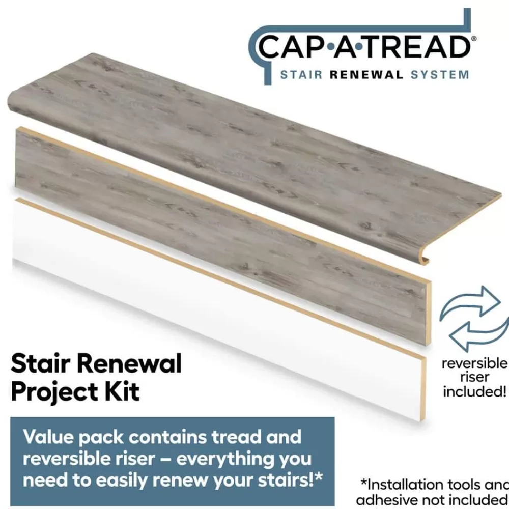 Banff Gray Hickory Stair Tread And Reversible Riser Kit 47 In. L X 12-1/8 In. W X 1-11/16 In. T For Stairs 1 In. T By Cap A Tread | * Flash Sale