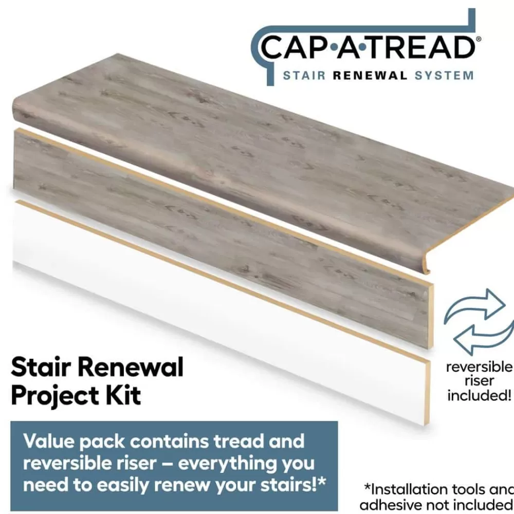 Banff Gray Hickory Stair Tread And Reversible Riser Kit 47 In. L X 12-1/8 In. W X 2-3/16 In. T By Cap A Tread | * Best Sale