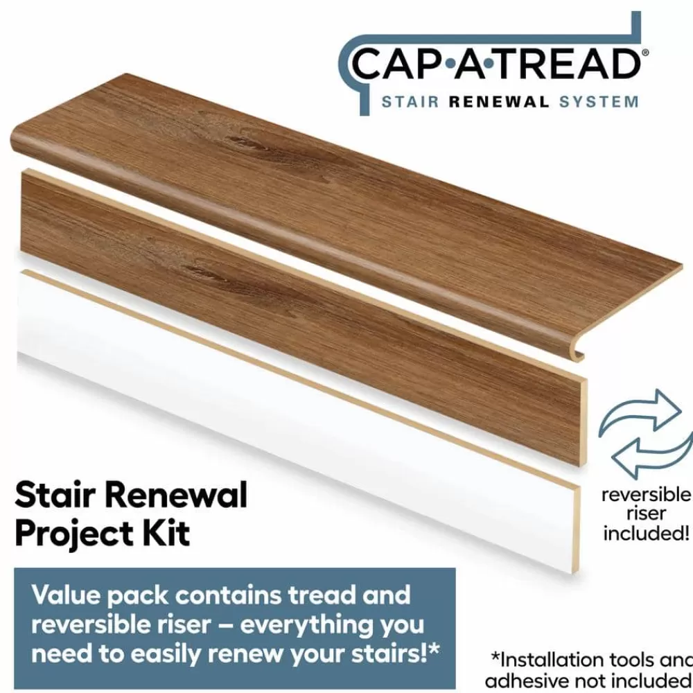 Burnt Oak/Auburn Wood Stair Tread & Reversible Riser Kit 47 In. L X 12-1/8 In. W X 1-11/16 In. T For Stairs 1 In. Thick By Cap A Tread | * Sale