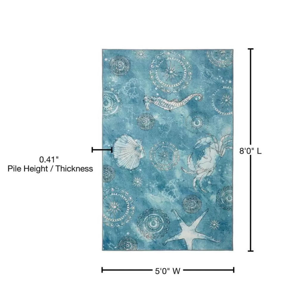 Coastal Splash Aqua 5 Ft. X 8 Ft. Area Rug By Mohawk Home | * Store