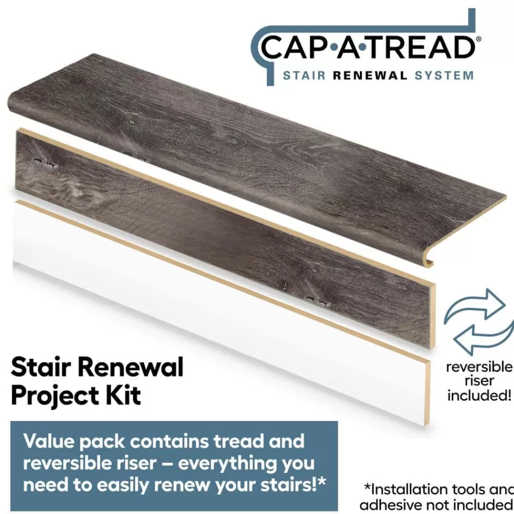 Dowden Gray Oak Stair Tread & Reversible Riser Kit 47 In. L X 12-1/8 In. W X 1-11/16 In. T To Cover Stairs 1 In. By Cap A Tread | * Best