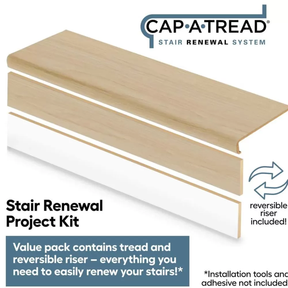Ella Bay Oak Stair Tread And Reversible Riser Kit 47 In. L X 12-1/8 In. W X 2-3/16 In. T For Stairs 1-1/8 In. To 1-3/4″T By Cap A Tread | * Fashion
