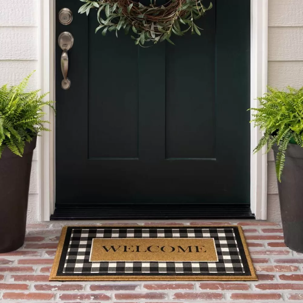 Fall Welcome Check Natural 18 In. X 30 In. Faux Coir Doormat By Mohawk Home | * Store