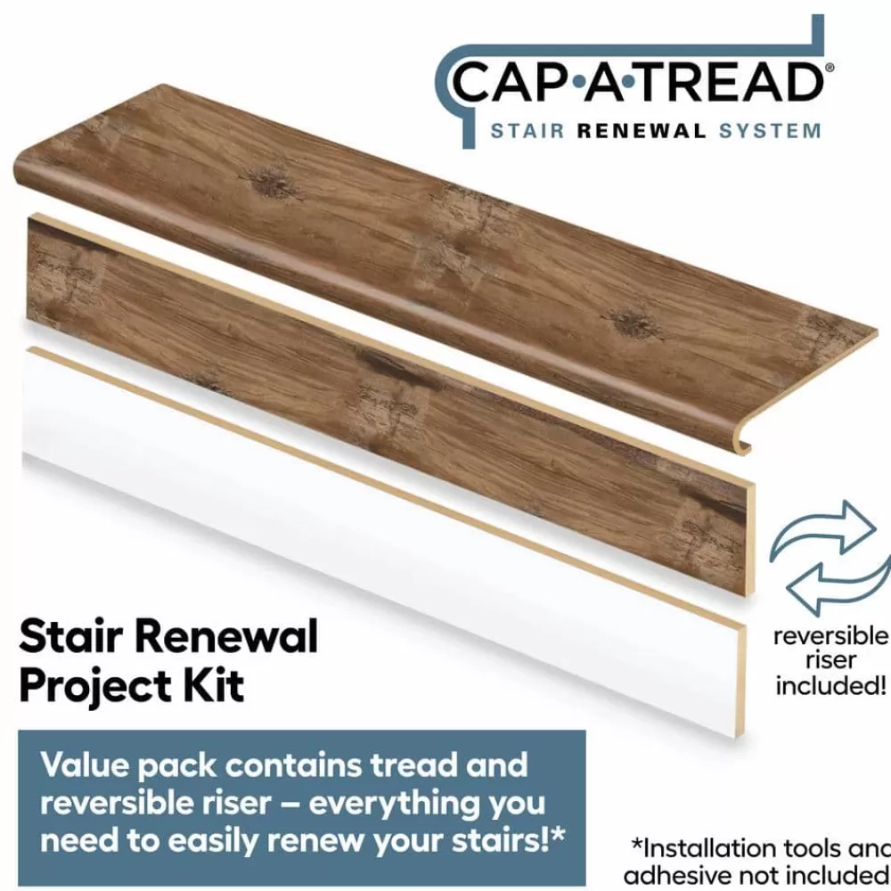 Heirloom Pine Stair Tread And Reversible Riser Kit 47 In. L X 12-1/8 In. W X 1-11/16 In. T For Stairs 1 In. Thick By Cap A Tread | * New