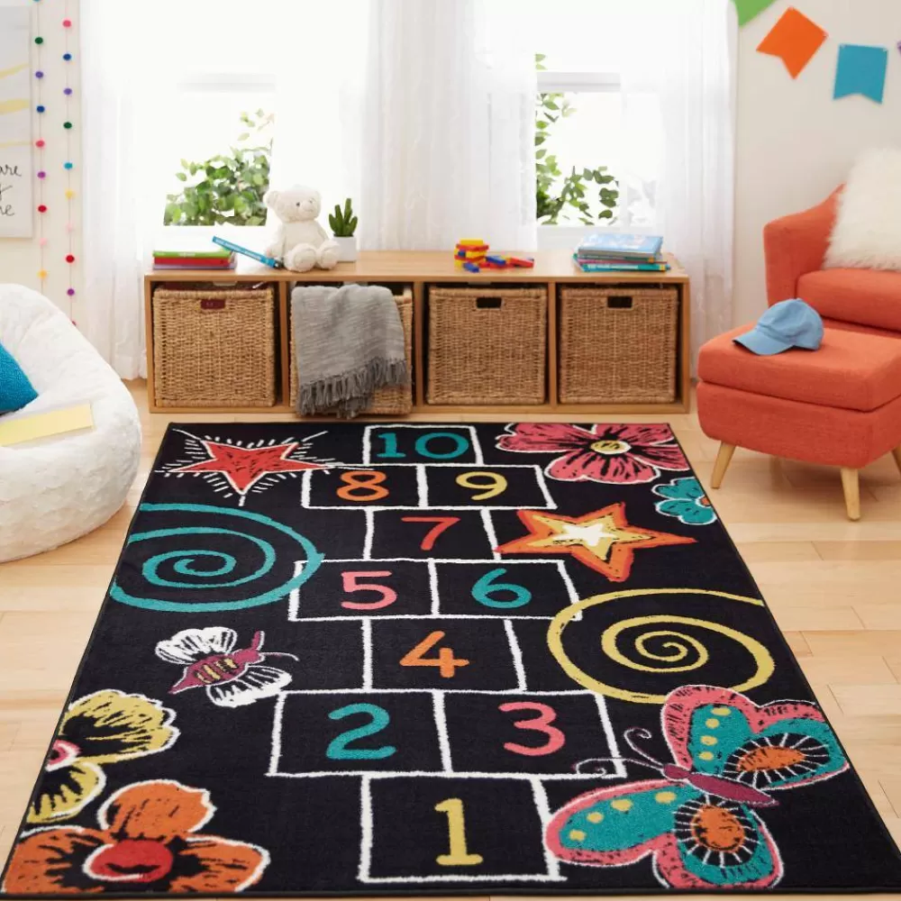 Hopscotch Black 7 Ft. 6 In. X 10 Ft. Whimsical Area Rug By Mohawk Home | * New