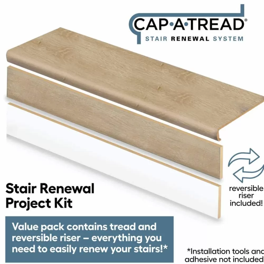 Hunt River Hickory Brown Stair Tread & Reversible Riser Kit 47″ L X 12-1/8″ W X 2-3/16″ T For Stairs 1-1/8″ To 1-3/4″ T By Cap A Tread | * Hot