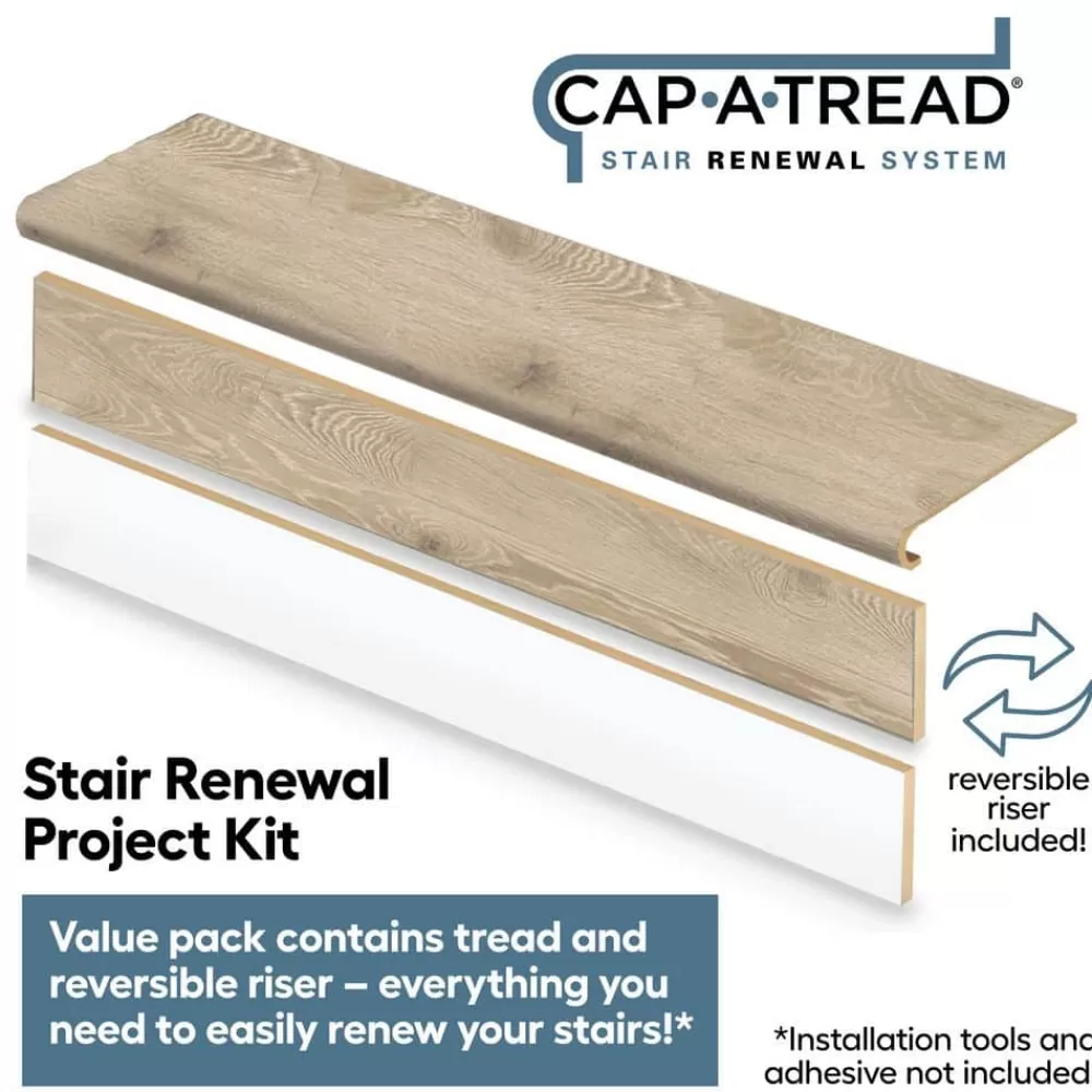 Larkmead Oak Stair Tread & Reversible Riser Kit 47 In. L X 12-1/8 In. W X 1-11/16 In. T To Cover Stairs 1 In. By Cap A Tread | * Sale