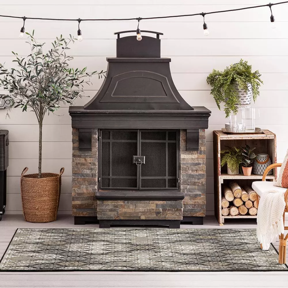 Marbella Dark Grey 5 Ft. 3 In. X 7 Ft. 6 In. Ikat Indoor/Outdoor Area Rug By Mohawk Home | * Sale