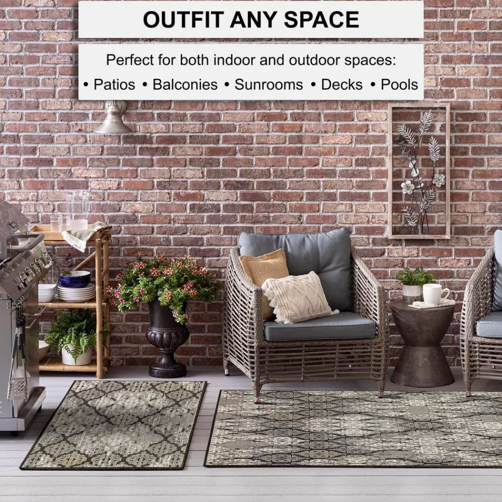 Marbella Dark Grey 5 Ft. 3 In. X 7 Ft. 6 In. Ikat Indoor/Outdoor Area Rug By Mohawk Home | * Sale