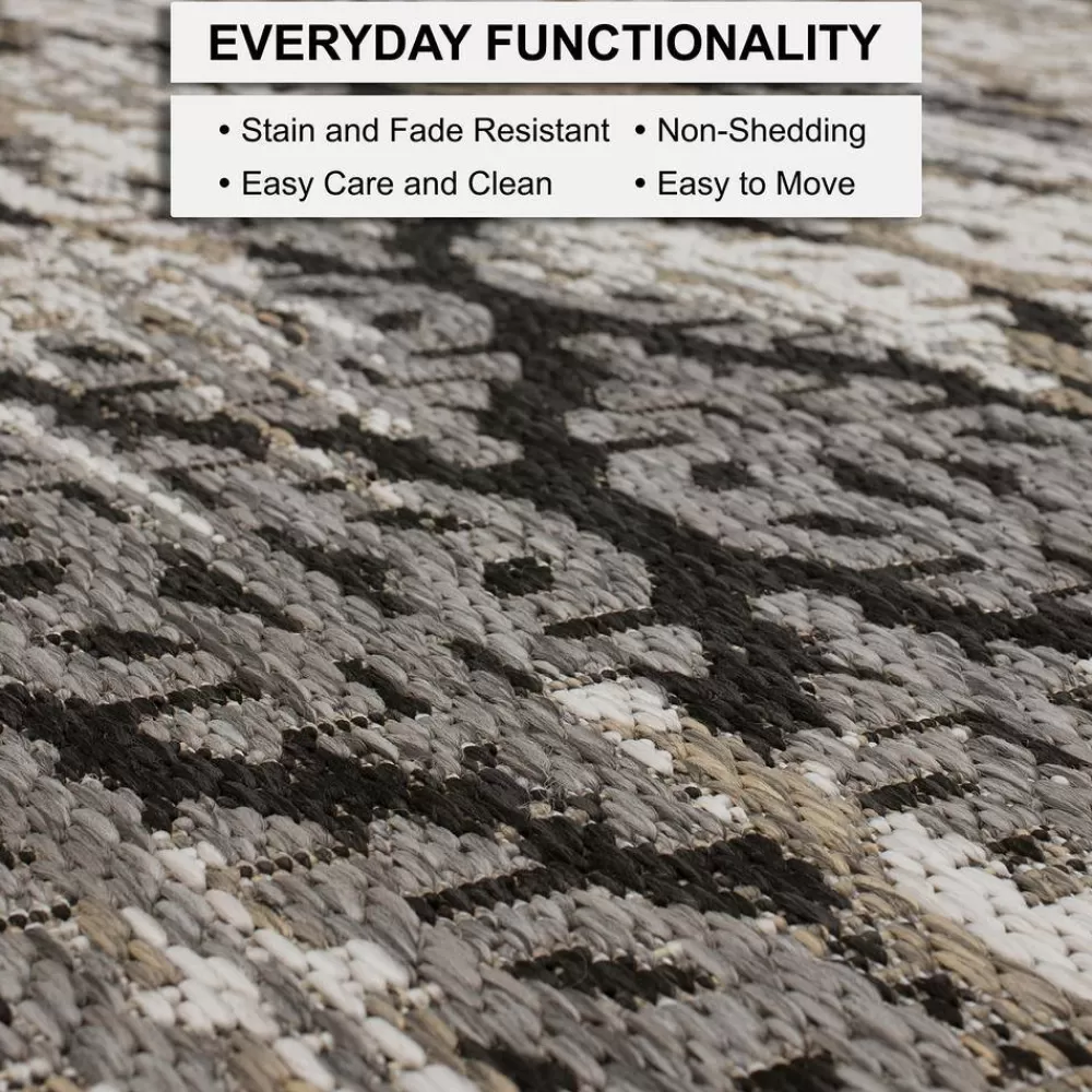 Marbella Dark Grey 5 Ft. 3 In. X 7 Ft. 6 In. Ikat Indoor/Outdoor Area Rug By Mohawk Home | * Sale