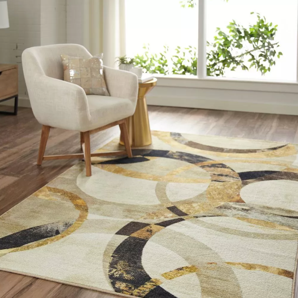 Mirrored Rings Gold 8 Ft. X 10 Ft. Geometric Area Rug By Mohawk Home | * New