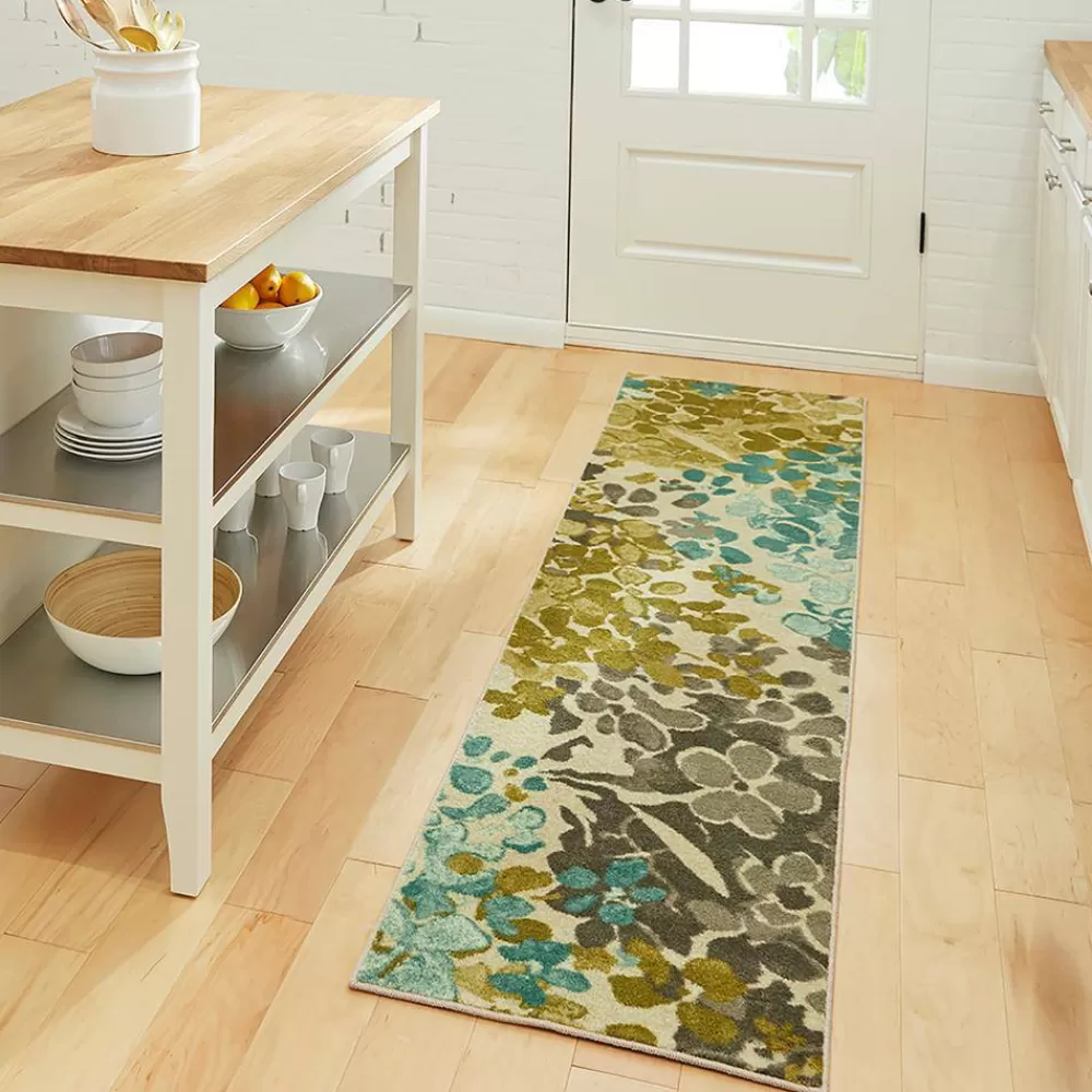 Radiance Aqua 1 Ft. 8 In. X 6 Ft. Machine Washable Floral Runner Rug By Mohawk Home | * Discount