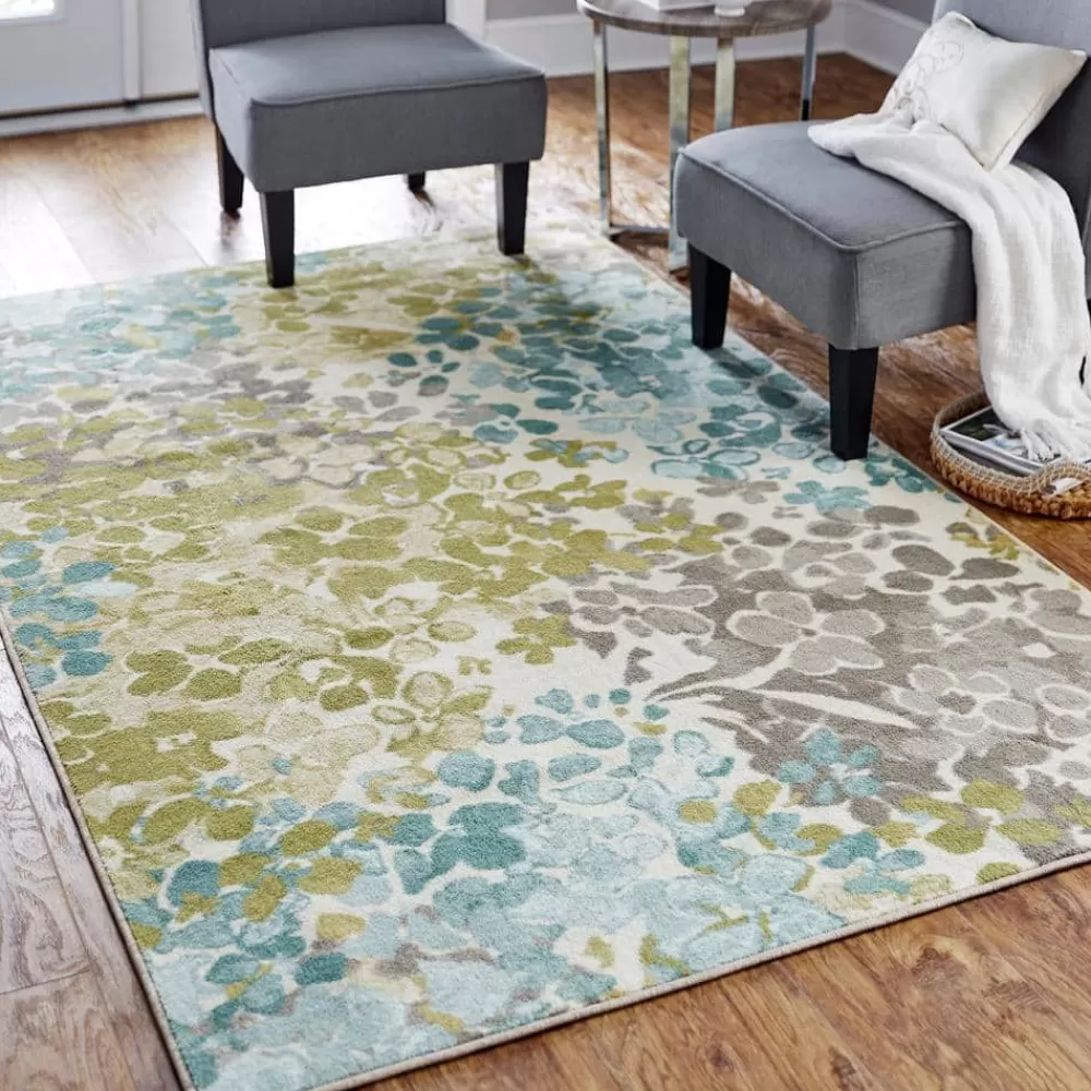 Radiance Aqua 4 Ft. X 5 Ft. Machine Washable Floral Area Rug By Mohawk Home | * Discount