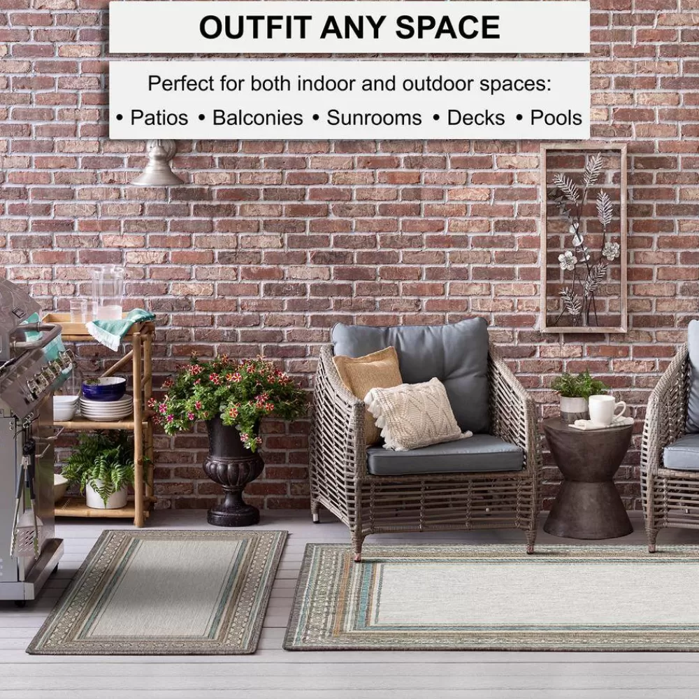Seaside Border Light Grey 8 Ft. X 10 Ft. Geometric Indoor/Outdoor Area Rug By Mohawk Home | * Clearance