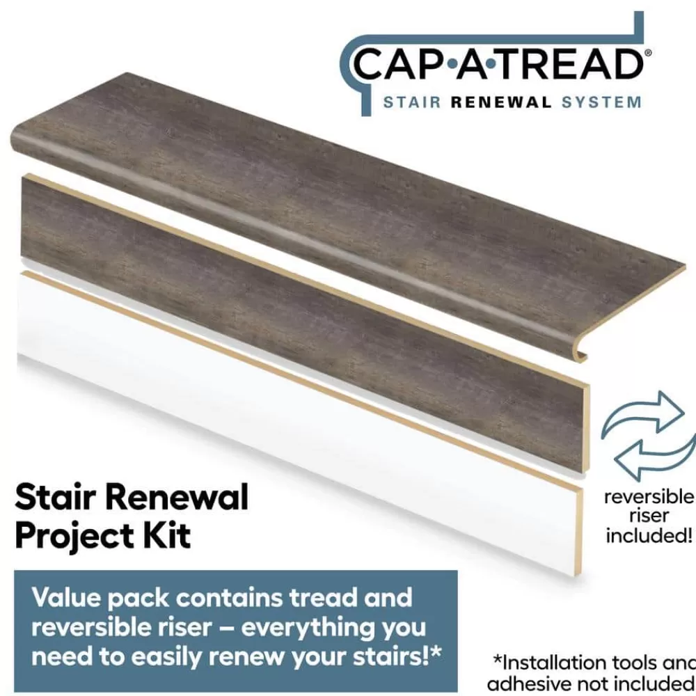 Seasoned Wood Stair Tread And Reversible Riser Kit 47 In. L X 12-1/8 In. W X 1-11/16 In. T To Cover Stairs 1 In. Thick By Cap A Tread | * Outlet