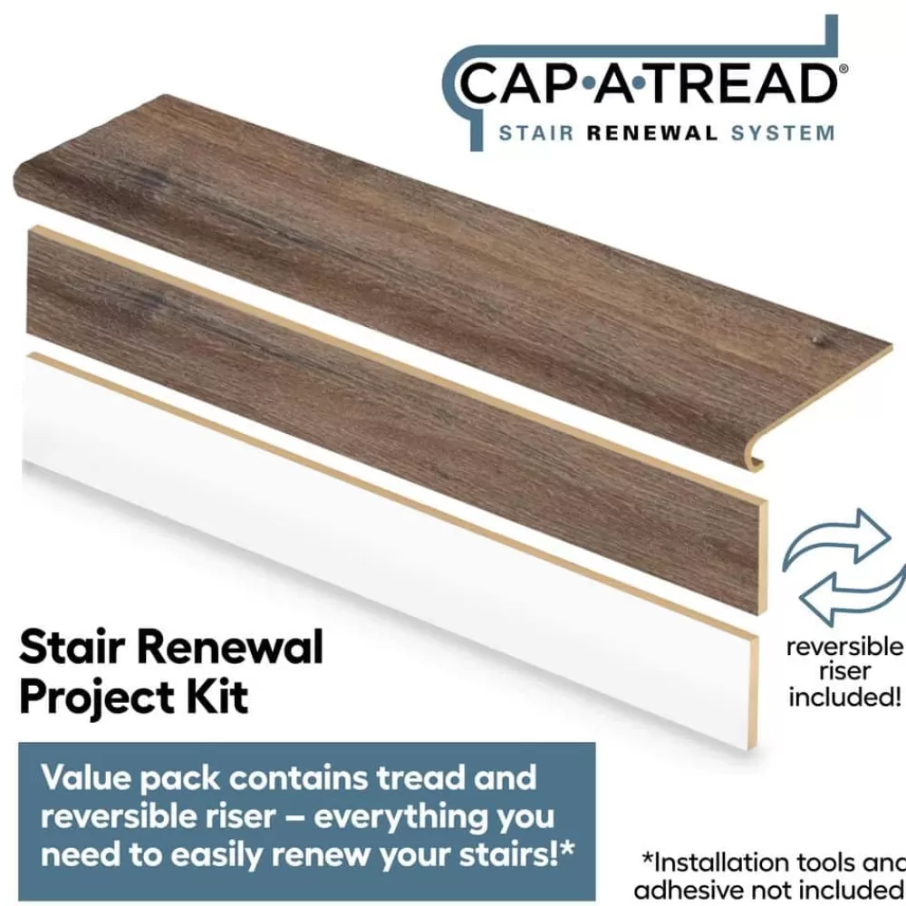 Seed Lake Hickory Vinyl Overlay Stair Tread And Reversible Riser Kit 47 In. L X 12-1/8 In. W X 1-11/16 In. T By Cap A Tread | * Clearance