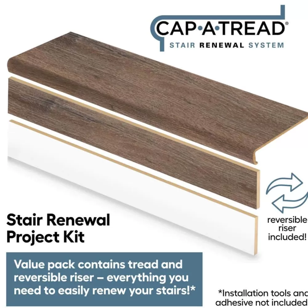 Seed Lake Hickory Vinyl Overlay Stair Tread And Reversible Riser Kit 47 In. L X 12-1/8 In. W X 2-3/16 In. T By Cap A Tread | * Store