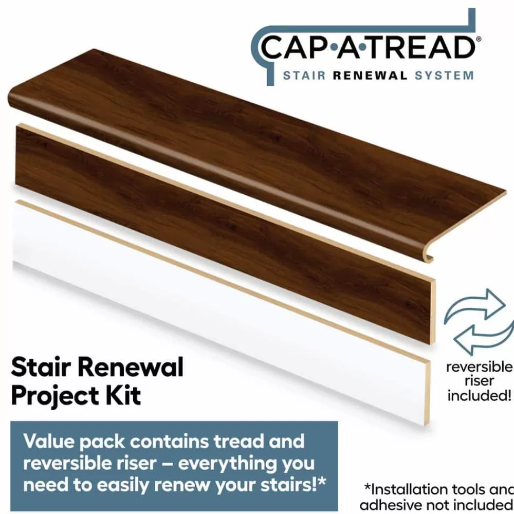 Shadow Hickory Stair Tread And Reversible Riser Kit 47 In. L X 12-1/8 In. W X 1-11/16 In. T To Cover Stairs 1 In. Thick By Cap A Tread | * Shop