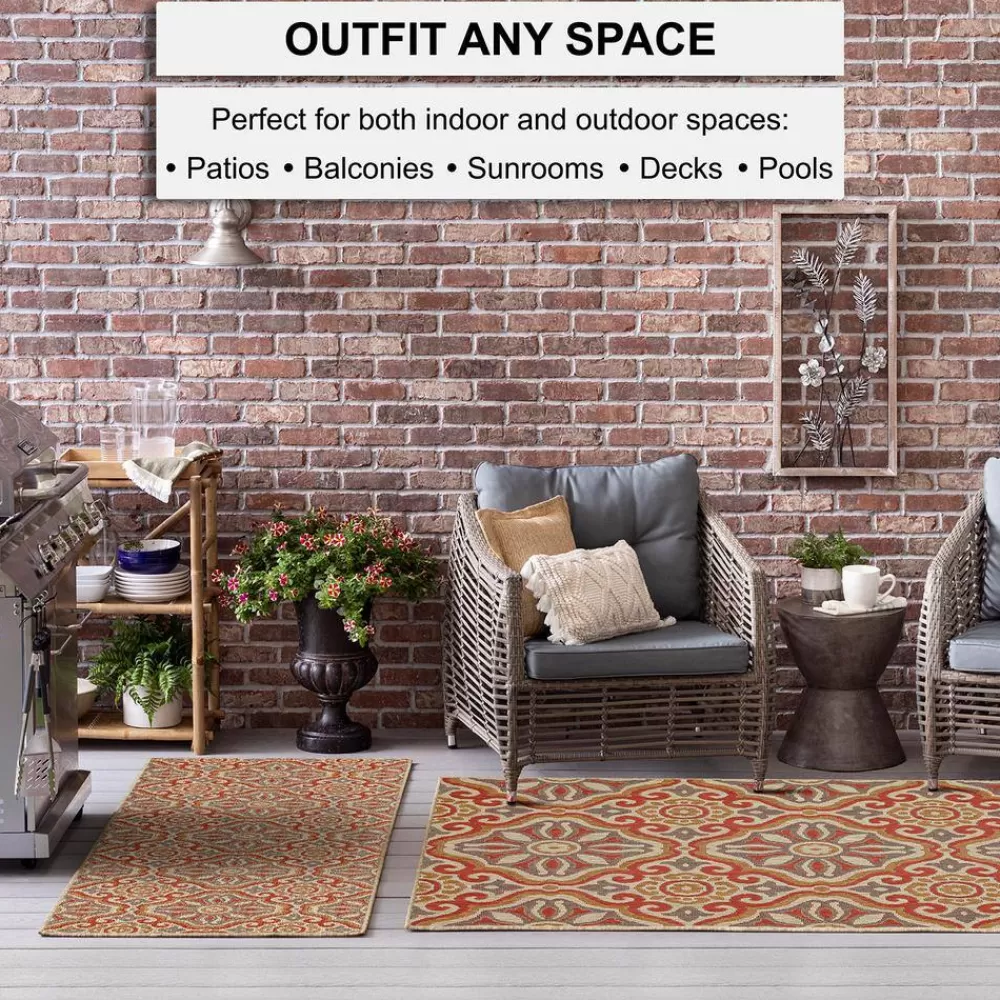 Sorrento Rust 10 Ft. X 13 Ft. Geometric Indoor/Outdoor Area Rug By Mohawk Home | * Outlet