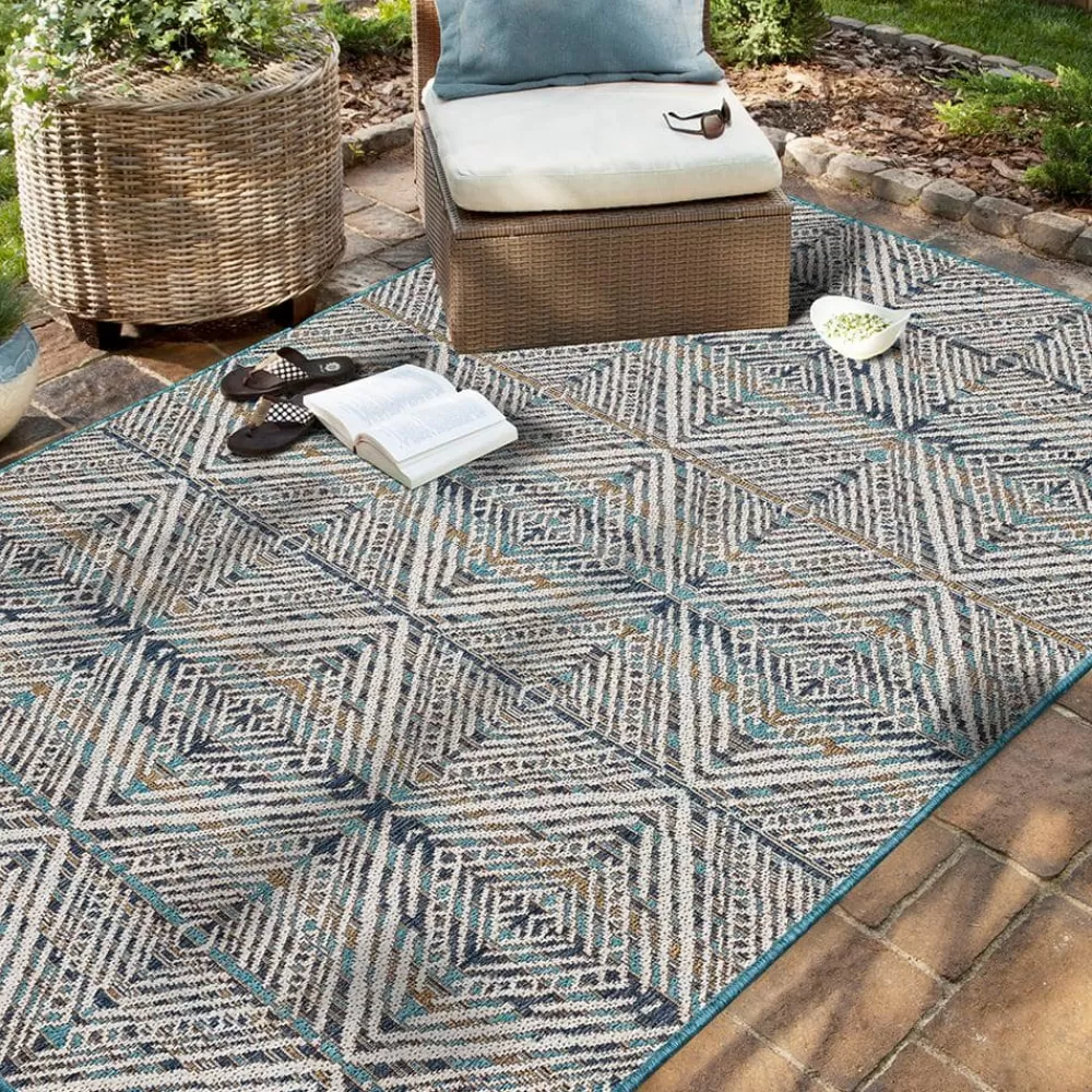 Tahoe Quilt Blue 8 Ft. X 10 Ft. Geometric Indoor/Outdoor Area Rug By Mohawk Home | * Best Sale
