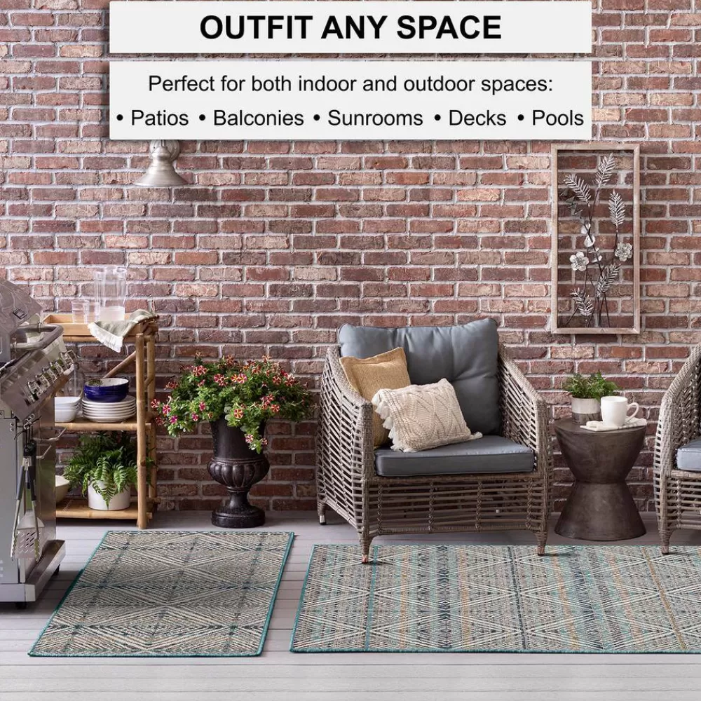 Tahoe Quilt Blue 8 Ft. X 10 Ft. Geometric Indoor/Outdoor Area Rug By Mohawk Home | * Best Sale