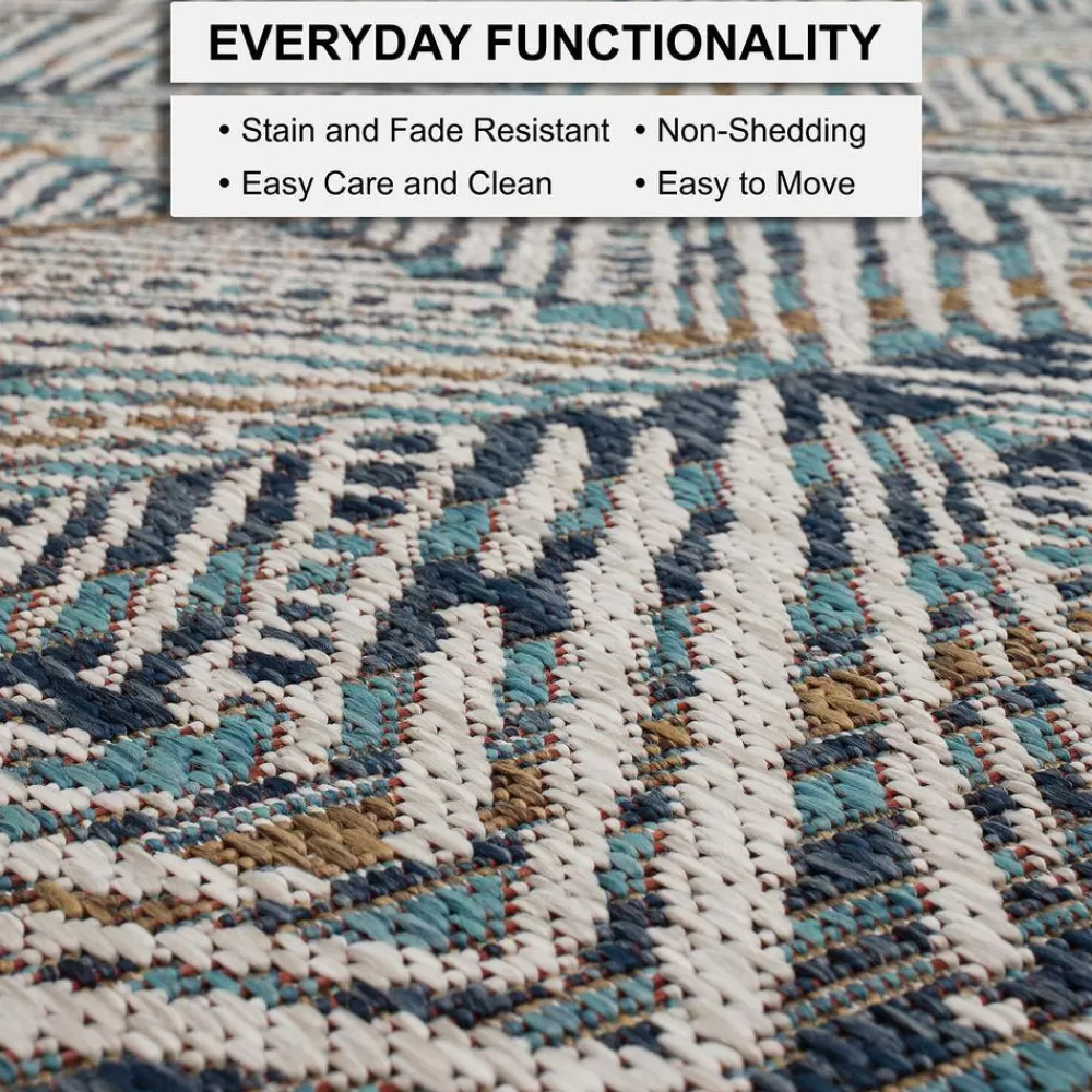 Tahoe Quilt Blue 8 Ft. X 10 Ft. Geometric Indoor/Outdoor Area Rug By Mohawk Home | * Best Sale