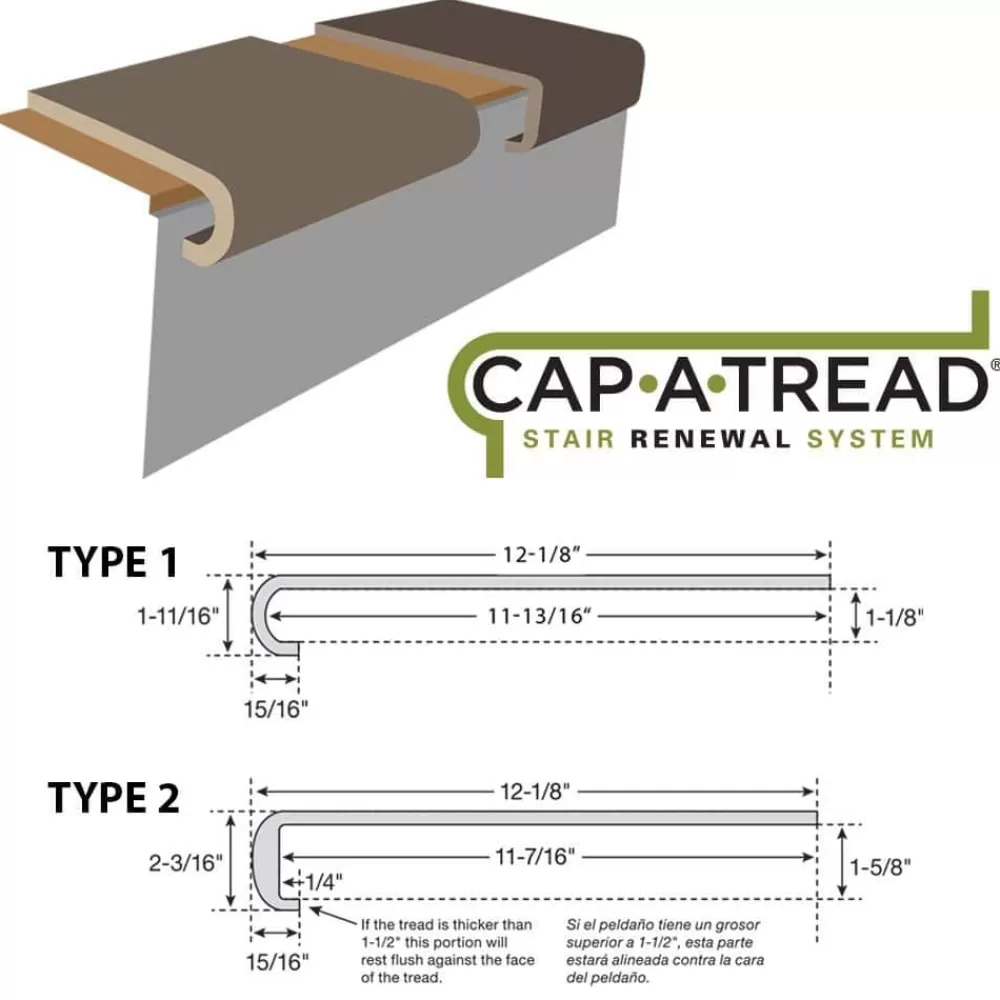 Texas Oak 47 In. L X 12-1/8 In. D X 2-3/16 In. H Vinyl Overlay To Cover Stairs 1-1/8 In. T To 1-3/4 In. T By Cap A Tread | * Discount