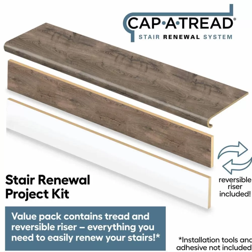 Vintage Pewter Oak Stair Tread And Reversible Riser Kit 47 In. L X 12-1/8 In. D X 1-11/16 In. H For Stairs 1 In. Thick By Cap A Tread | * Outlet