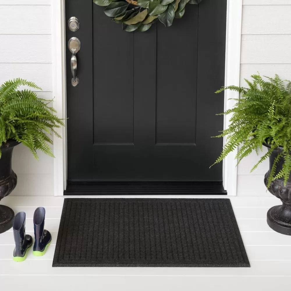 Waffle Grid Impression Onyx 24 In. X 36 In. Recycled Rubber Indoor/Outdoor Door Mat By Mohawk Home | * Flash Sale