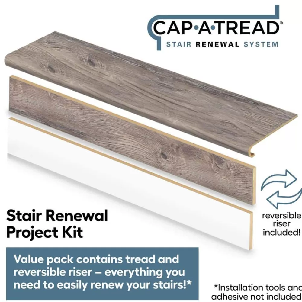 Waveford Gray Oak Stair Tread & Reversible Riser Kit 47 In. L X 12-1/8 In. W X 1-11/16 In. T To Cover Stairs 1 In. By Cap A Tread | * Best Sale