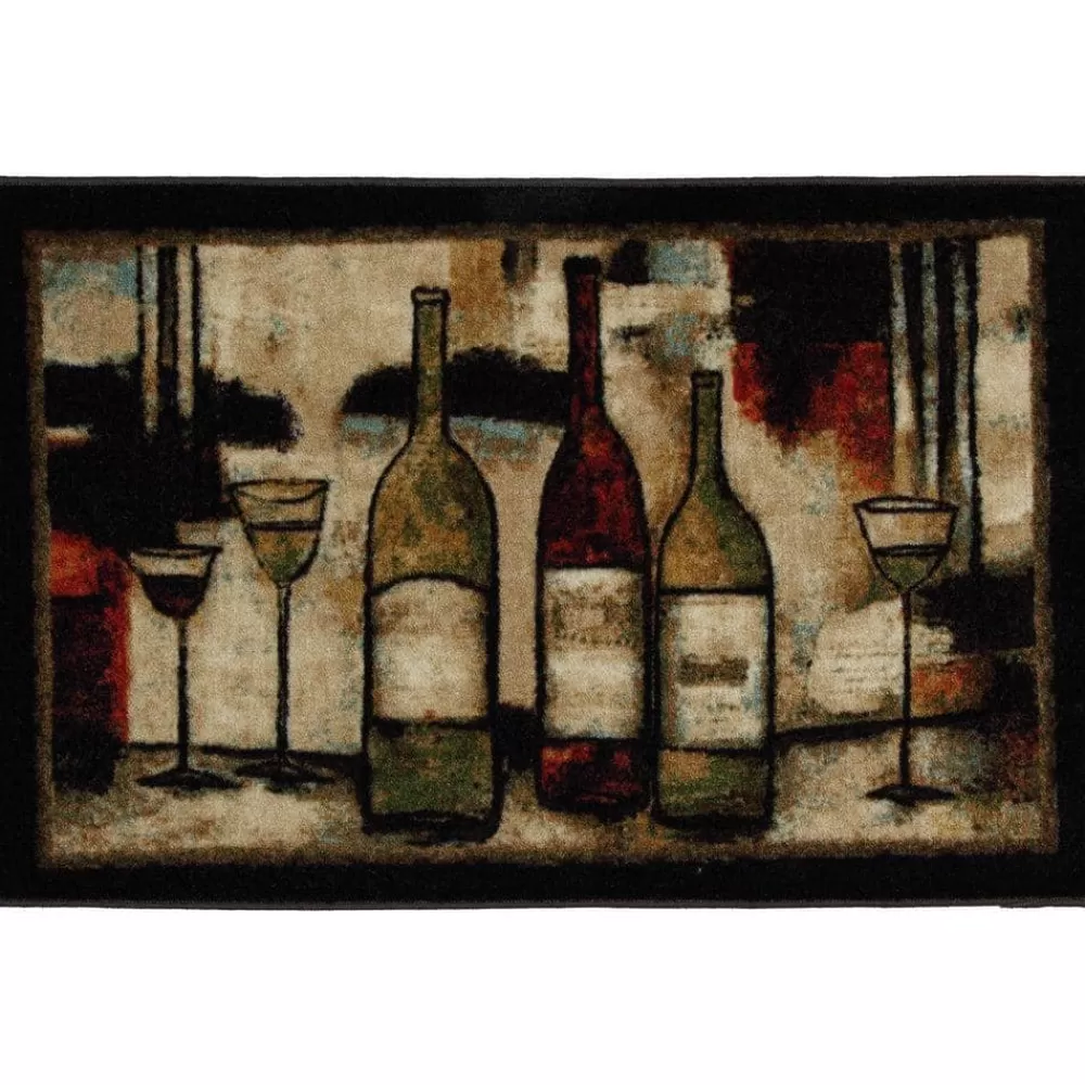 Wine And Glasses Brown 2 Ft. 6 In. X 3 Ft. 10 In. Machine Washable Kitchen Rug By Mohawk Home | * Clearance